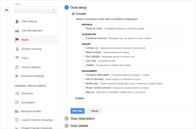 Thiết lập mục tiêu trong Google Analytics