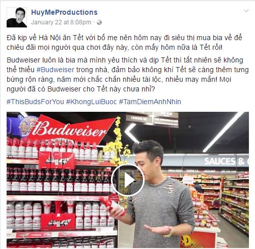 Vlogger Huyme quảng cáo cho bia Budweiser