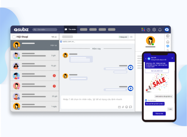 Subiz cung cấp CRM tin nhắn với nhiều tính năng chăm sóc khách hàng hiệu quả