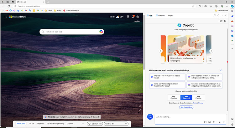 Người dùng có thể vào Copilot từ Microsoft Edge