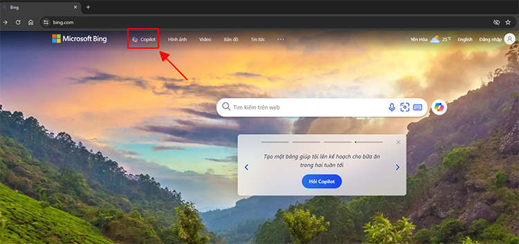 Cách vào Copilot qua trang web Bing